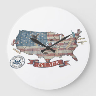 Vintage USA-karta - Amerikansk patriotisk vild Stor Klocka