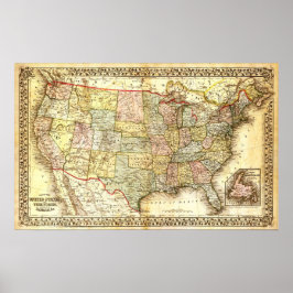 VINTAGE USA KARTA POSTER