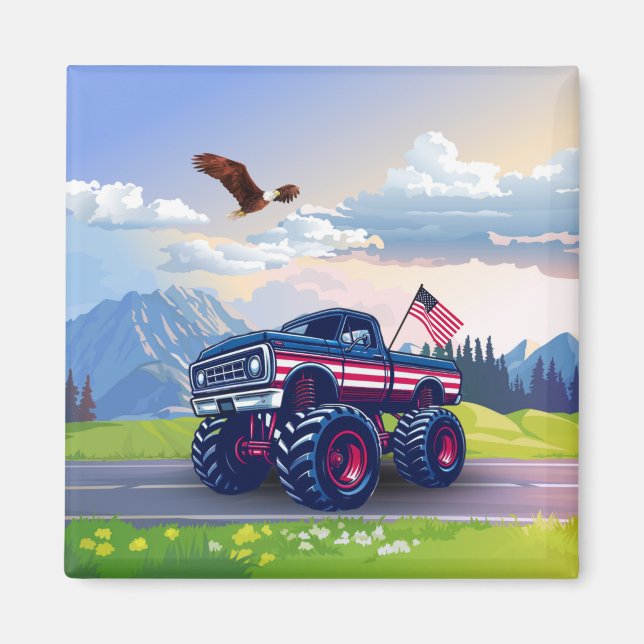 Vintage, USA-monstret lastbil Magnet (Framsidan)