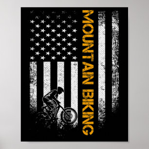 Vintage Usa Mountainbike Amerikansk Flagga Cykel T Poster