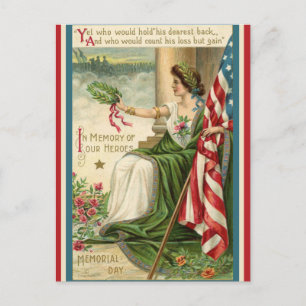 Vintage USA Patriotic Dam Liberty Memorial Day Helg Vykort
