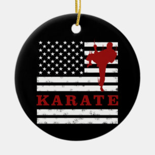 Vintage USA Red White Karate Amerikanska Flagga Julgransprydnad Keramik