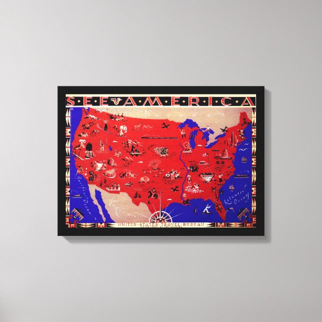 Vintage USA Resebyråkarta Canvastryck (Framsida)