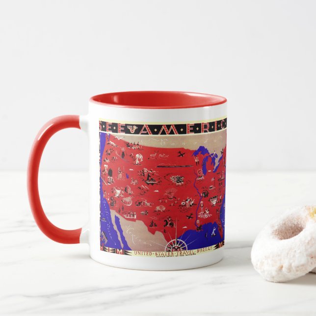 Vintage USA-resebyråkarta Mugg (Med munk)