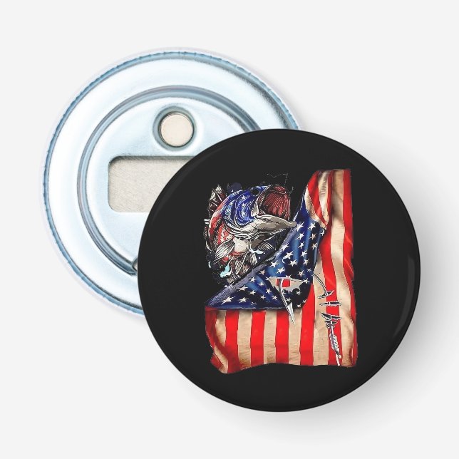 Vintage USA:s Flagga Bass Fisherman Flasköppnare (Framsidan)