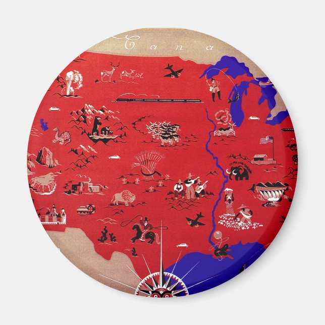 Vintage USA:s resebyråkarta Magnet (Framsidan)