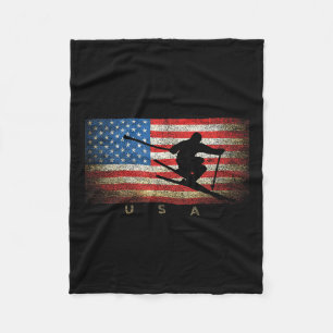 Vintage USA Skiing American Flagga Clic Women Girl Fleecefilt