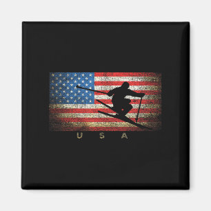 Vintage USA Skiing American Flagga Clic Women Girl Magnet