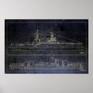 Vintage USS Arizona Blueprint Poster