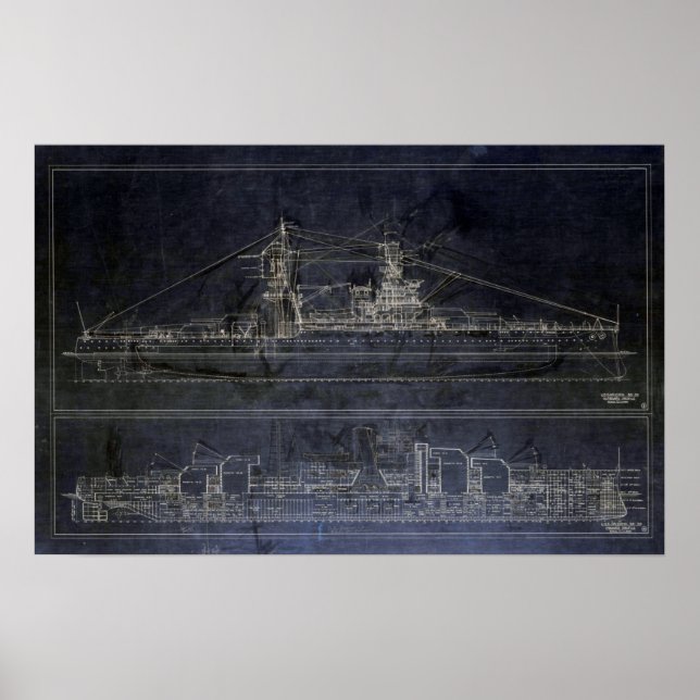 Vintage USS Arizona Blueprint Poster (Framsidan)