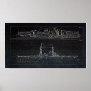 Vintage USS Oklahoma Blueprint Poster