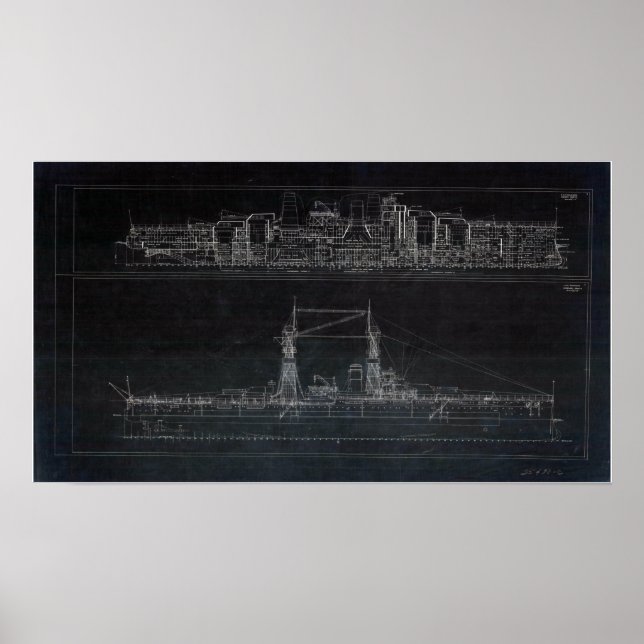 Vintage USS Oklahoma Blueprint Poster (Framsidan)