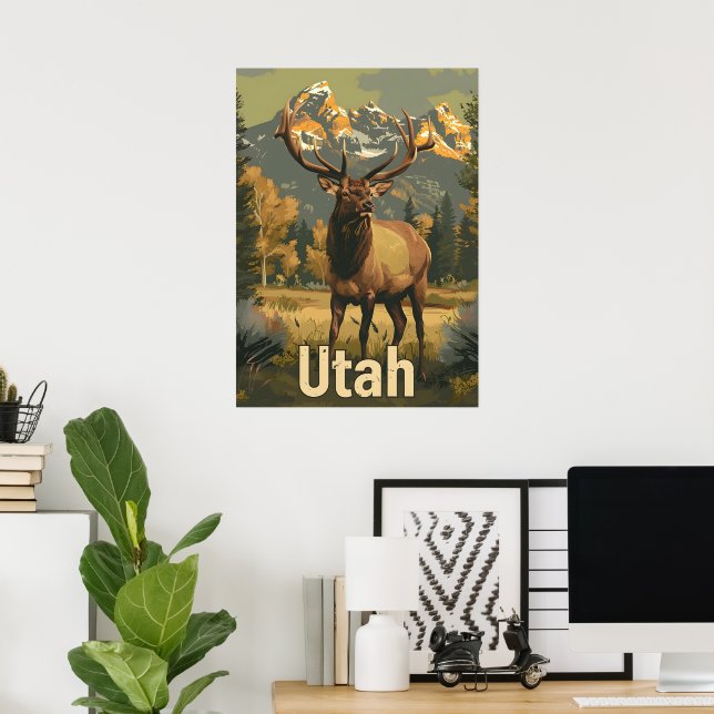 Vintage Utah Elk Poster (Hemmakontoret)