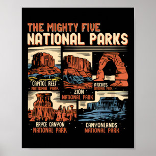 Vintage Utah Mighty Five 5 nationalparker vandring Poster