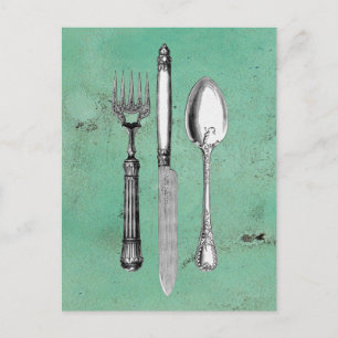 Vintage Utensil Art Vykort