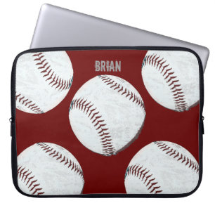 vintage utformade baseballbollar på rött laptop sleeve