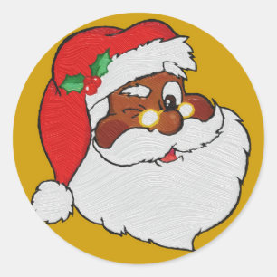 Vintage utformade svart Santa avbildar Runt Klistermärke