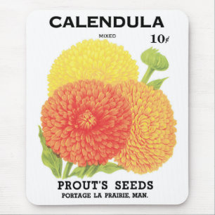 Vintage utsädespaket etikett konst, Calendula blom Musmatta