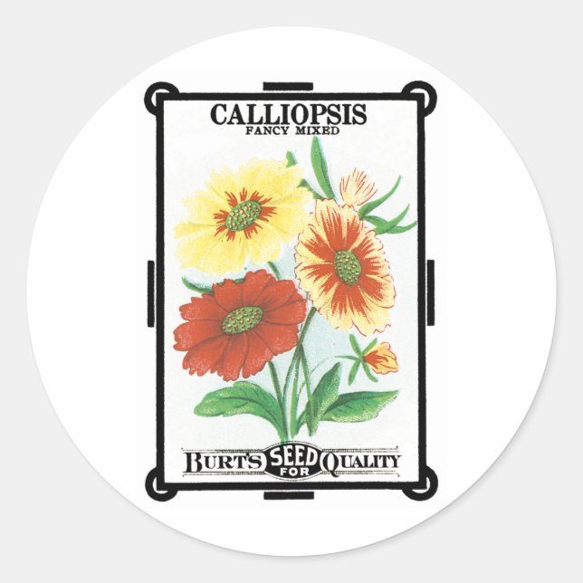 Vintage utsädespaket etikett konst, Calliopsis blo (Framsida)