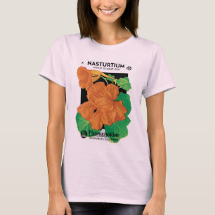 Vintage utsädespaket etikett konst, nasturtium blo t-shirt