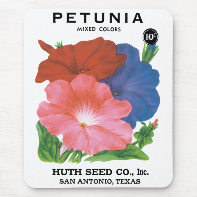 Vintage utsädespaket etikett konst, Petunia blommo Musmatta (Framsidan)