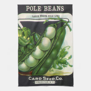 Vintage utsädespaket etikett konst, Pole Lima Bean Kökshandduk