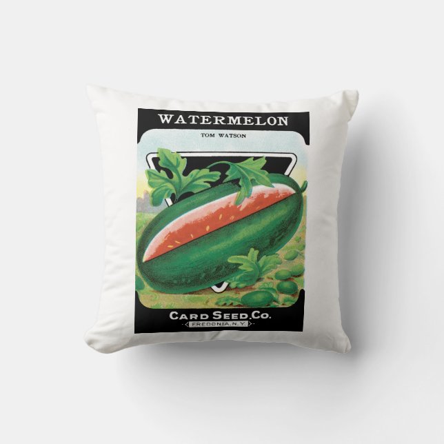 Vintage utsädespaket etikett konst, vattenmeloner  kudde (Framsida)