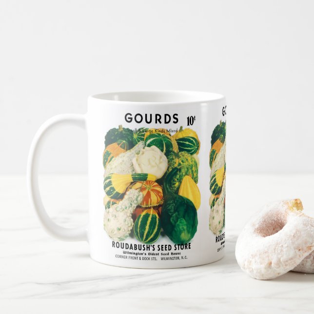Vintage utsädespaket konst, blandade pumpor squash kaffemugg (Med munk)