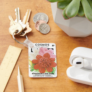 Vintage utsädespaket konst, Cosmos trädgårdsblommo Nyckelring