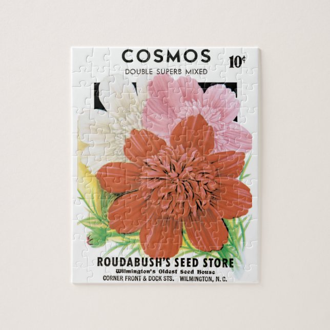 Vintage utsädespaket konst, Cosmos trädgårdsblommo Pussel (Vertikal)