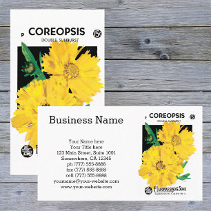 Vintage utsädespaket konst, gula Coreopsis blommor Visitkort
