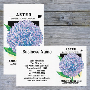 Vintage utsädespaket konst, lila aster blommor visitkort