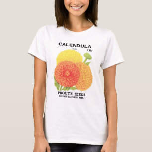 Vintage utsädespaketets etikettkonst, Calendula bl T Shirt