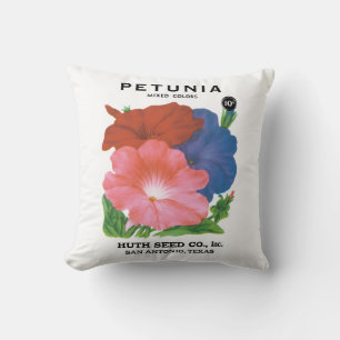 Vintage utsädespaketets etikettkonst, Petunia blom Kudde