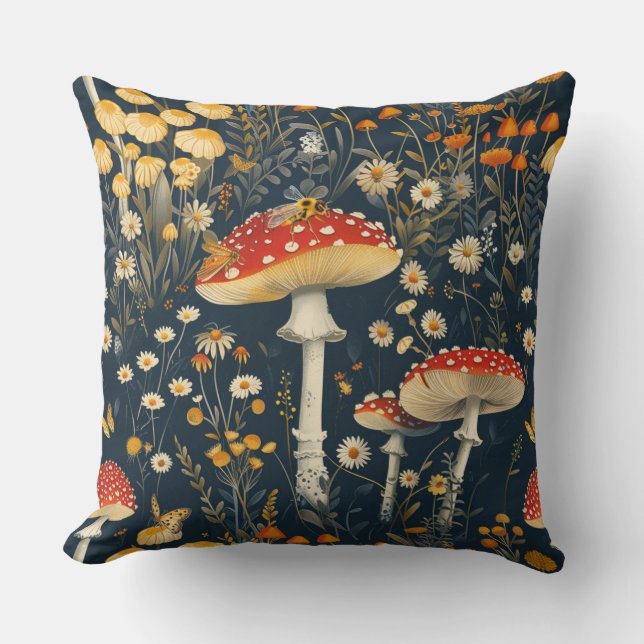 Vintage-utskrift med insekter av bin, fjärilar kudde (Framsida)