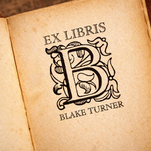 Vintage utsmyckad blomster monogram bok ex libris stämpel
