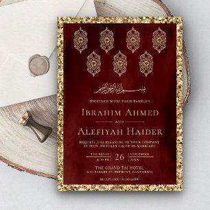 Vintage utsmyckade lyktor Maroon Guld Muslimsk Brö Inbjudningar