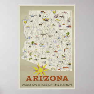 Vintage Vacation State Arizona Travel Poster
