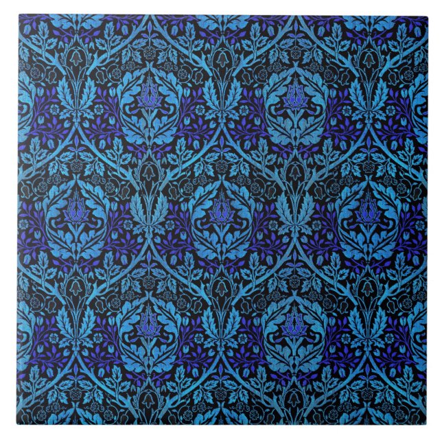 Vintage Vacker Blue Art nouveau Mönster Kakelplatta (Framsidan)