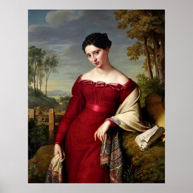 Vintage vacker Dam i rött Poster (Framsidan)