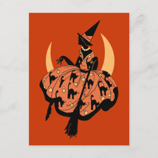 Vintage Vacker Silhouette Witch Vykort
