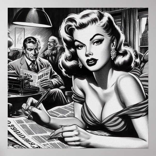 Vintage Vacker Woman Illustration Poster (Framsidan)