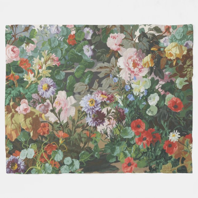 Vintage vackra färgglada blommor blomster målning fleecefilt (Framsidan (Horisontell))