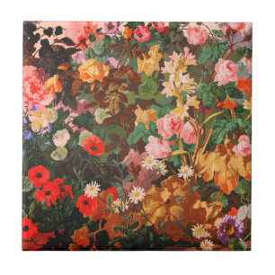 Vintage vackra färgglada blommor blomster målning kakelplatta