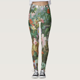 Vintage vackra färgglada blommor blomster målning leggings