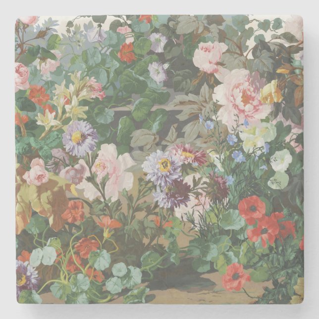 Vintage vackra färgglada blommor blomster målning stenunderlägg (Framsidan)