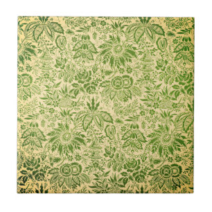 Vintage vackra gröna blommor blomster kakelplatta