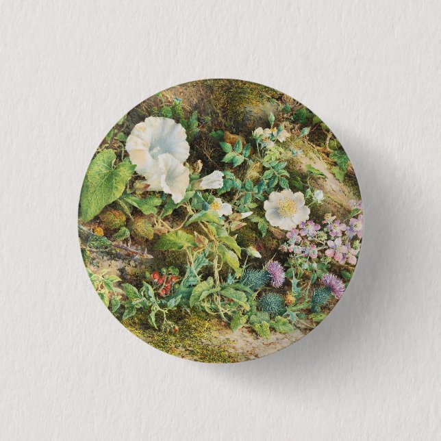 Vintage vackra petunior blommor blomsterkonst knapp (Framsida)