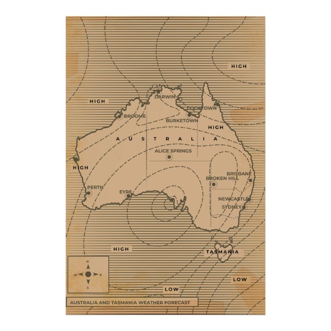 Vintage väderkarta över Australien Fototryck (Framsidan)