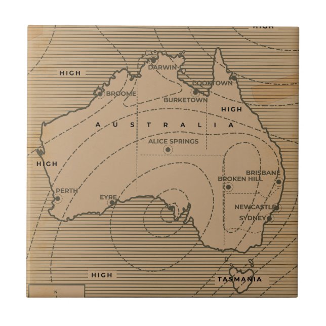 Vintage väderkarta över Australien Kakelplatta (Framsidan)